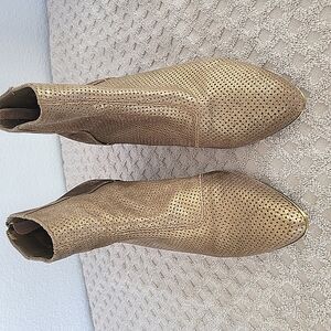 Gold Ankle Boots with Chunky Heel and back zipper Design